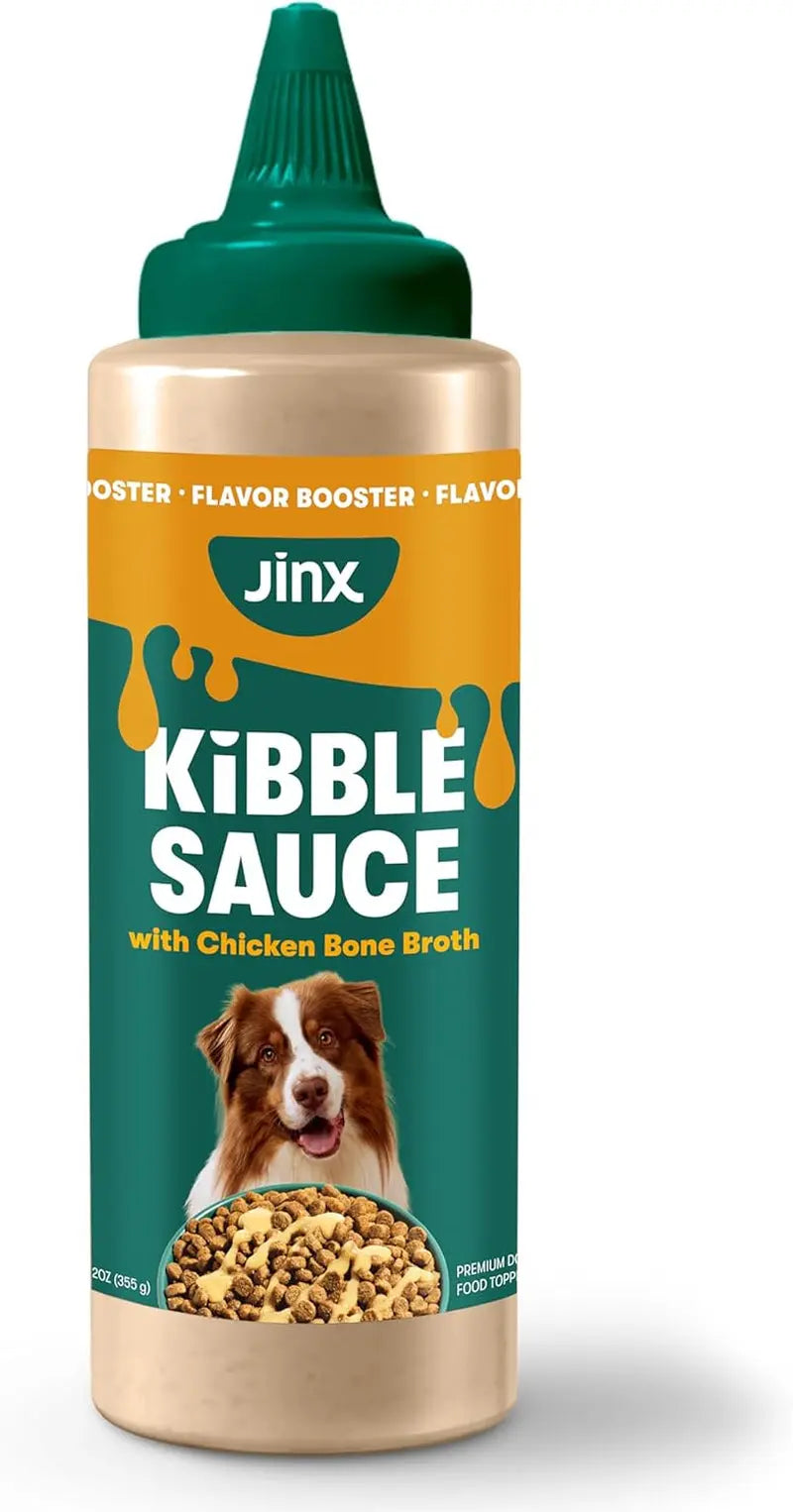 Jinx Kibble Sauce chicken bone broth flavor booster bottle with green cap