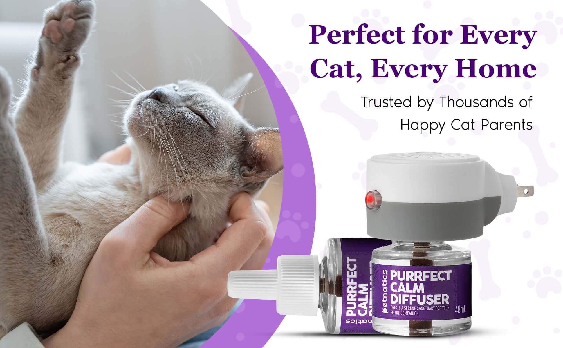 White plug-in diffuser with amber refill vial, for cat calming and comfort