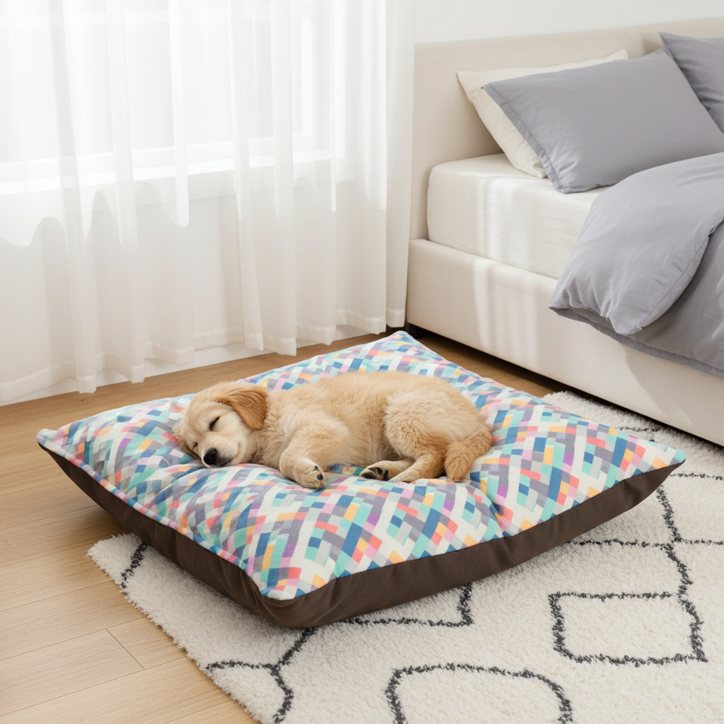 Pastel Pixel Weave in Diagonal Harmony - Pet Bed Pet Zen