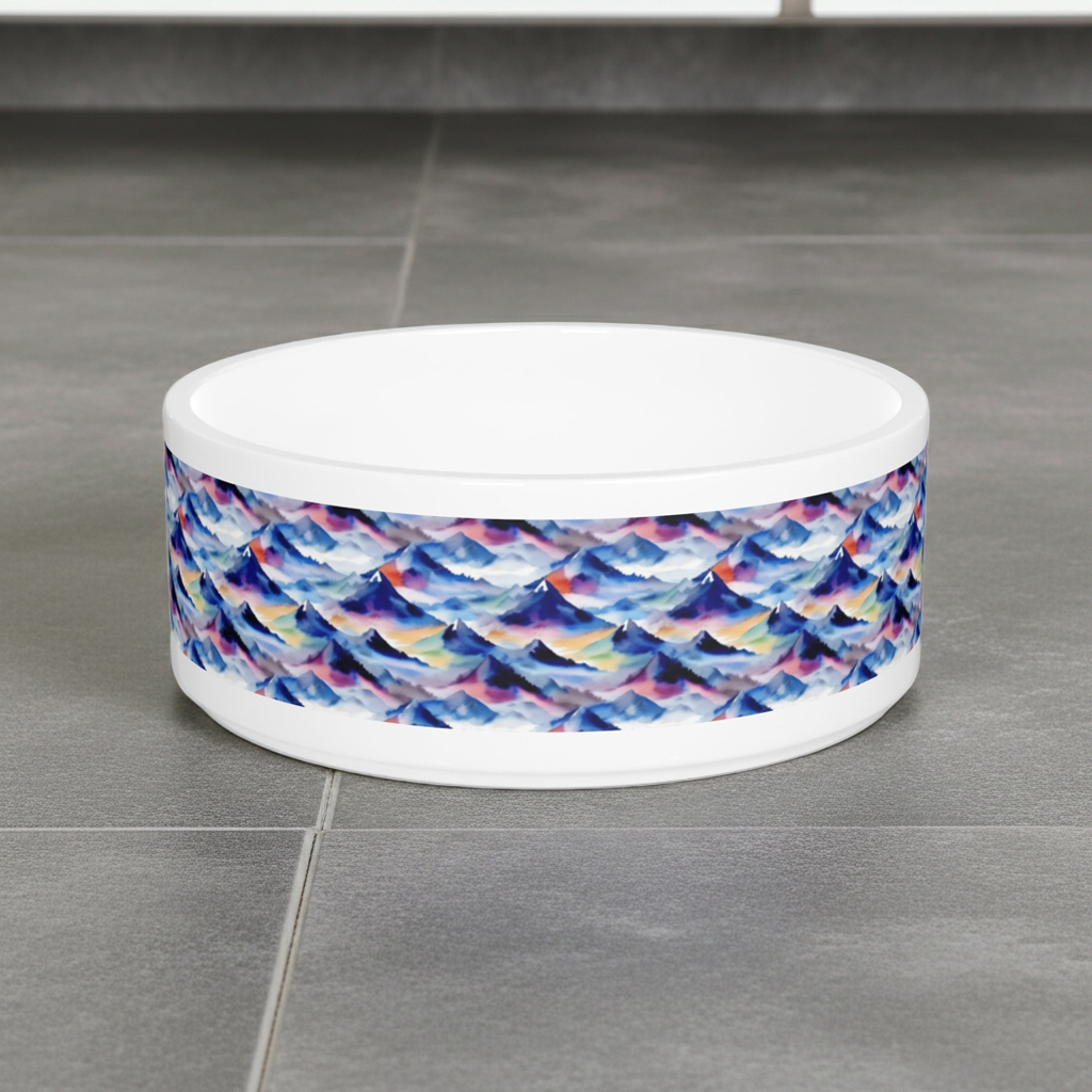 Endless Watercolor Mountain Waves - Pet Bowl