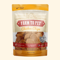Chicken chips dog treat bag with assorted round chicken chip pieces in a clear window