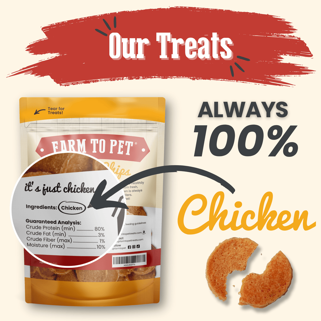 Chicken chips dog treat bag with sliced chicken chip pieces displayed