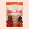 Turkey chips for dogs pouch with mixed turkey treat slices inside