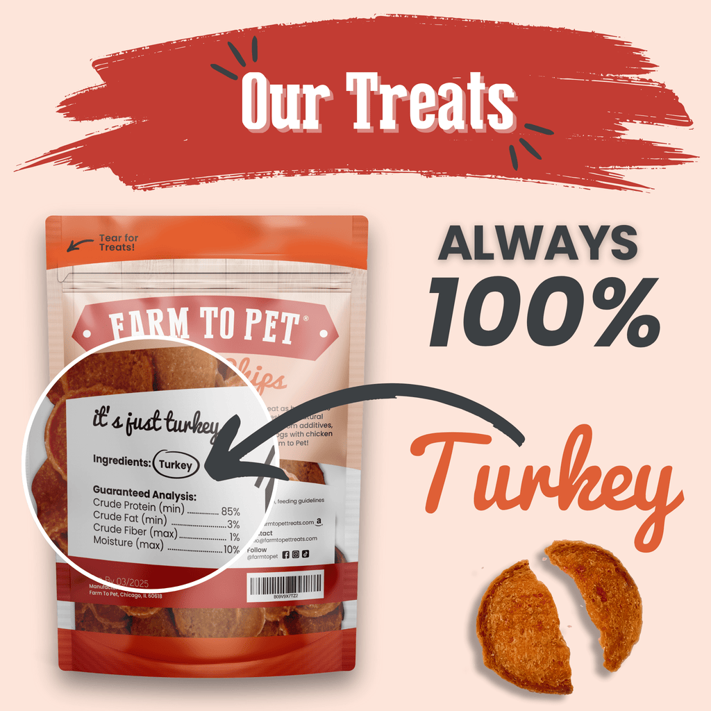 Turkey chips for dogs value pouch with circular ingredient callout and turkey chips
