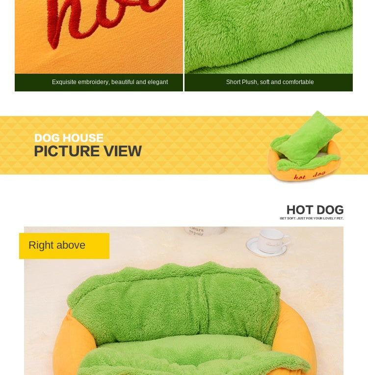 Hot Dog Pet Bed — Cozy Novelty Bed for Small & Medium Dogs