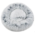 Snowflake white two-tone plush round pet bed with fluffy bolstered rim and nest center