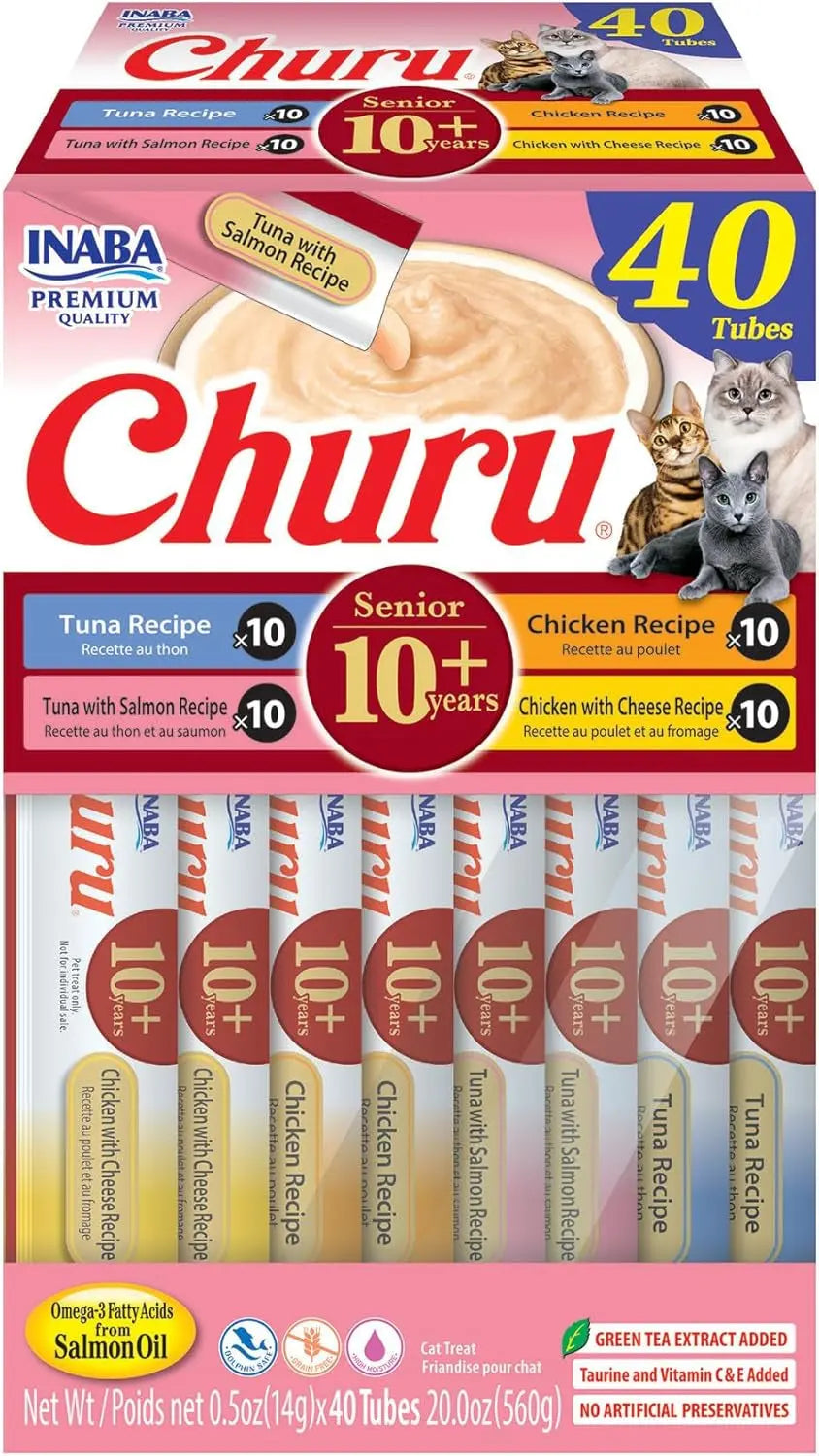 Churu Senior cat treat box, 40 tubes, tuna recipe and chicken recipe variety