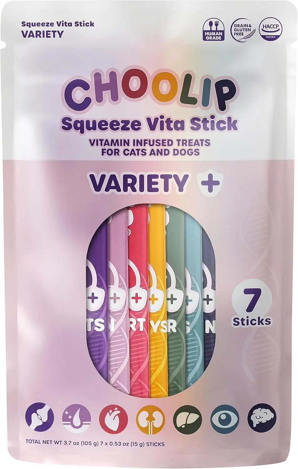 Resealable Chooolip squeeze vita stick variety pouch with seven colored sticks