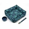 Midnight Blue Garden in Bloom Pet Set — Bed, Bowl & Collar