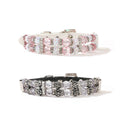 Pink and black crystal beaded pet collars, jeweled pattern with metal D-ring buckle