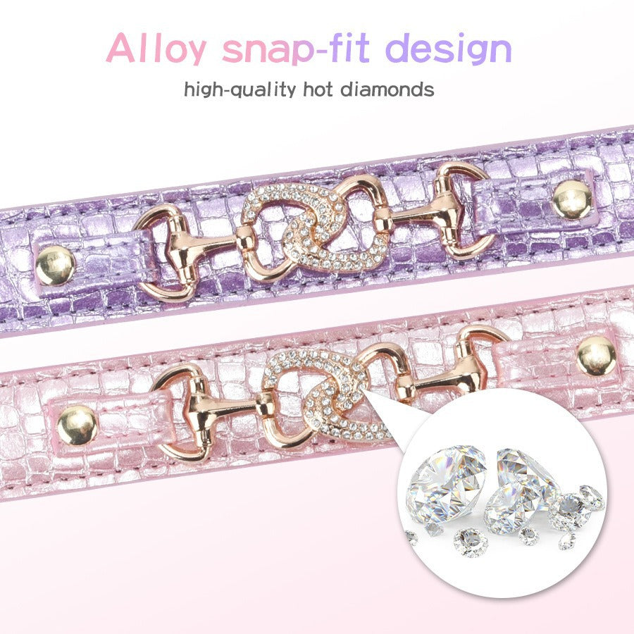 Boutique Crystal Heart Dog Collar – Pink & Purple Croc Texture