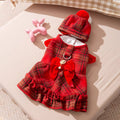 Red Plaid Dog Dress with Hat