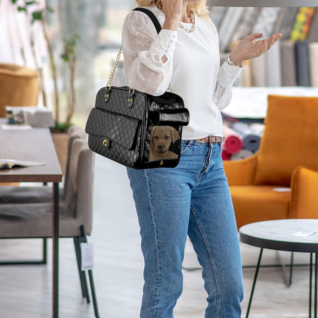 Luxury Quilted Dog Carrier Bag Purse Airline Approved Pet Travel Handbag
