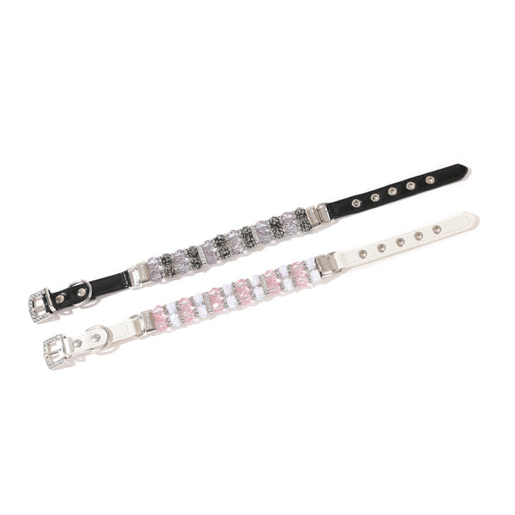 Crystal beaded pet leashes in pink and black with metal clasps