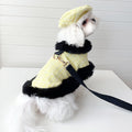 Yellow Tweed Dog Cape & Leash Set — Faux Fur Trim, Gold Hardware, XS–XXL