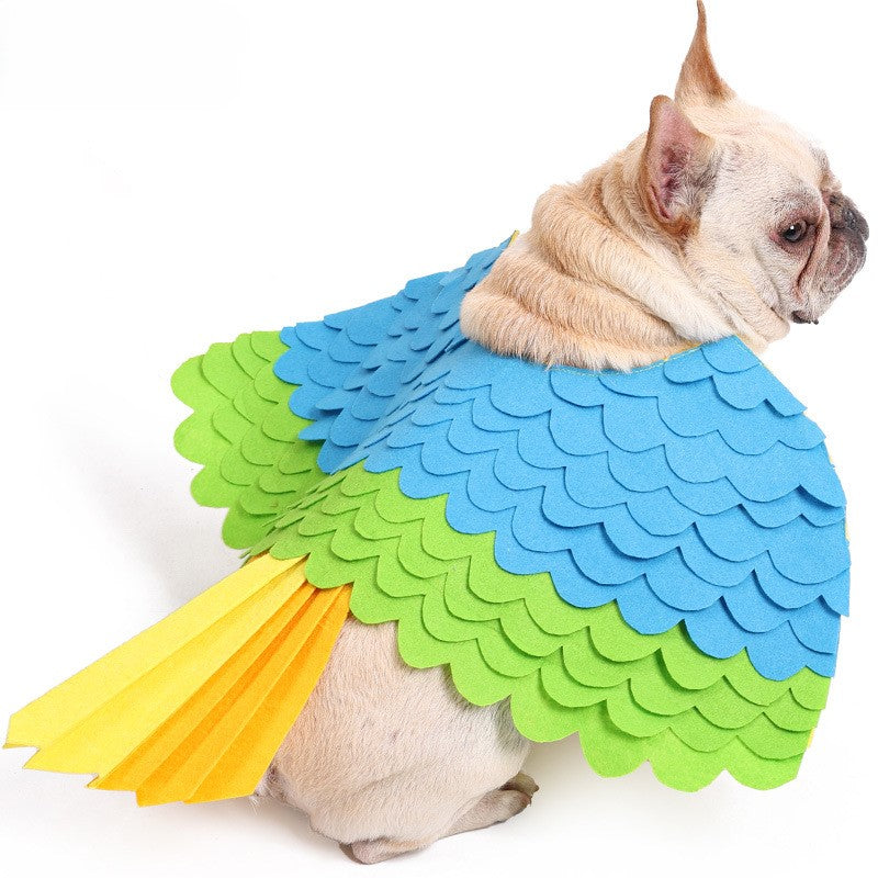 Parrot Bird Dog Costume — Colorful Feather Cape for Halloween & Dress-Up