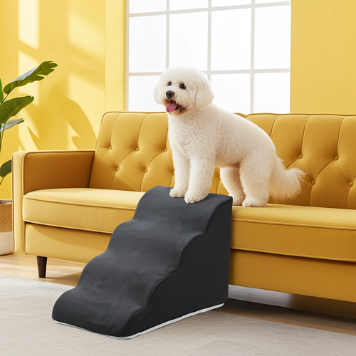 Black multi-step pet ramp and ladder with textured non-slip surface