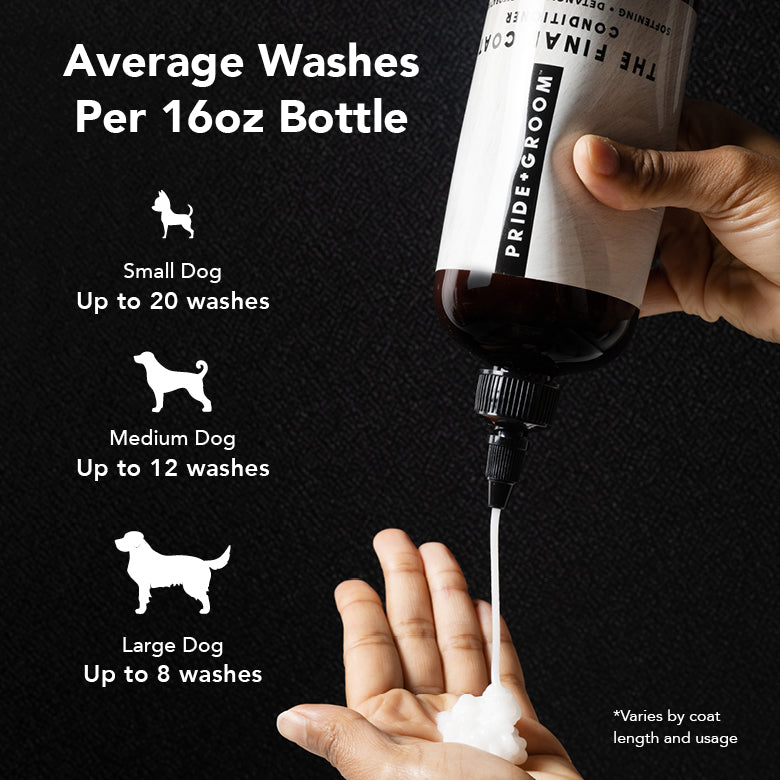 Hand holding PRIDE+GROOM The Final Coat bottle with nozzle dispensing foam