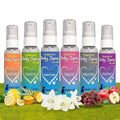 Dog grooming spray cologne 6-pack of white-pump bottles with colored fragrance labels