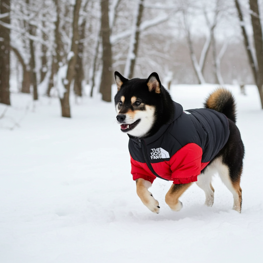 Small dog down jacket vest, red front with black padded back and hood