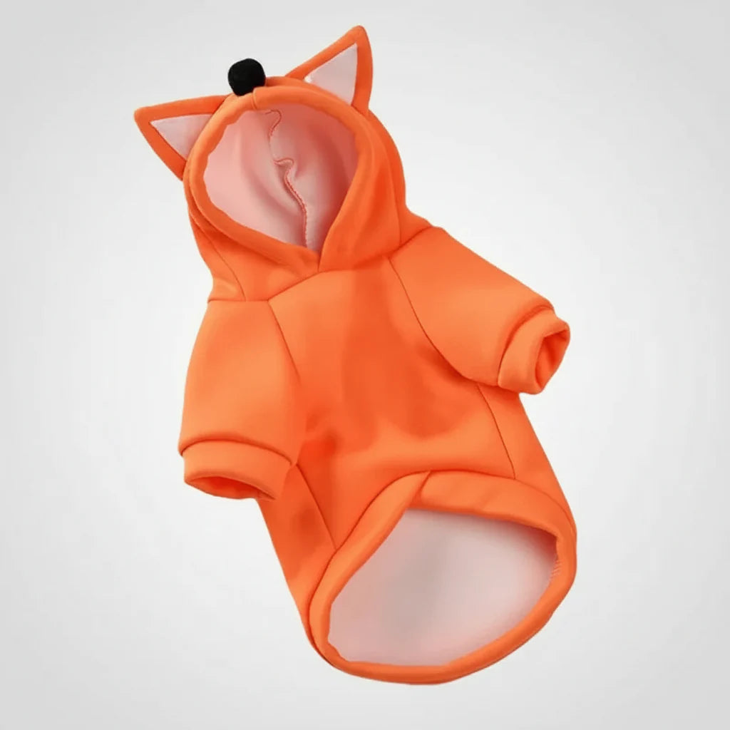 Orange cat hoodie sweater with hood, pointed ears, and small black nose detail