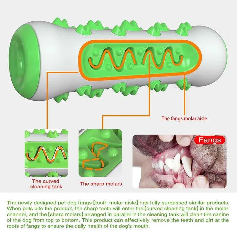 Green-and-white rubber dental dog toy with raised ridged center insert