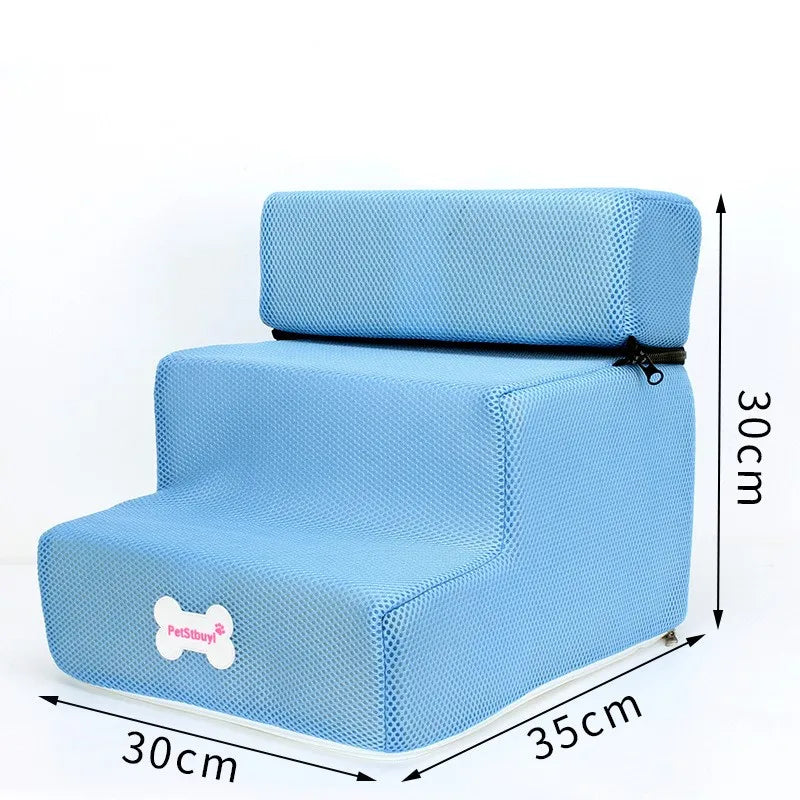 Blue 3-step pet stairs ramp with removable steps and non-slip base