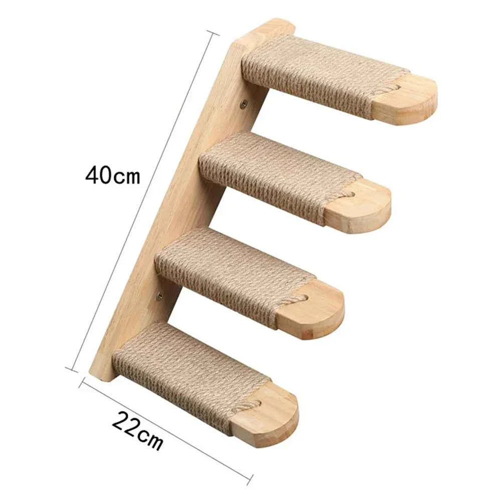 Wall-mounted cat climbing rope with four cushioned sisal scratching steps