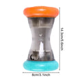 Teal and orange treat dumbbell dispenser, 14.3cm tall and 8cm wide