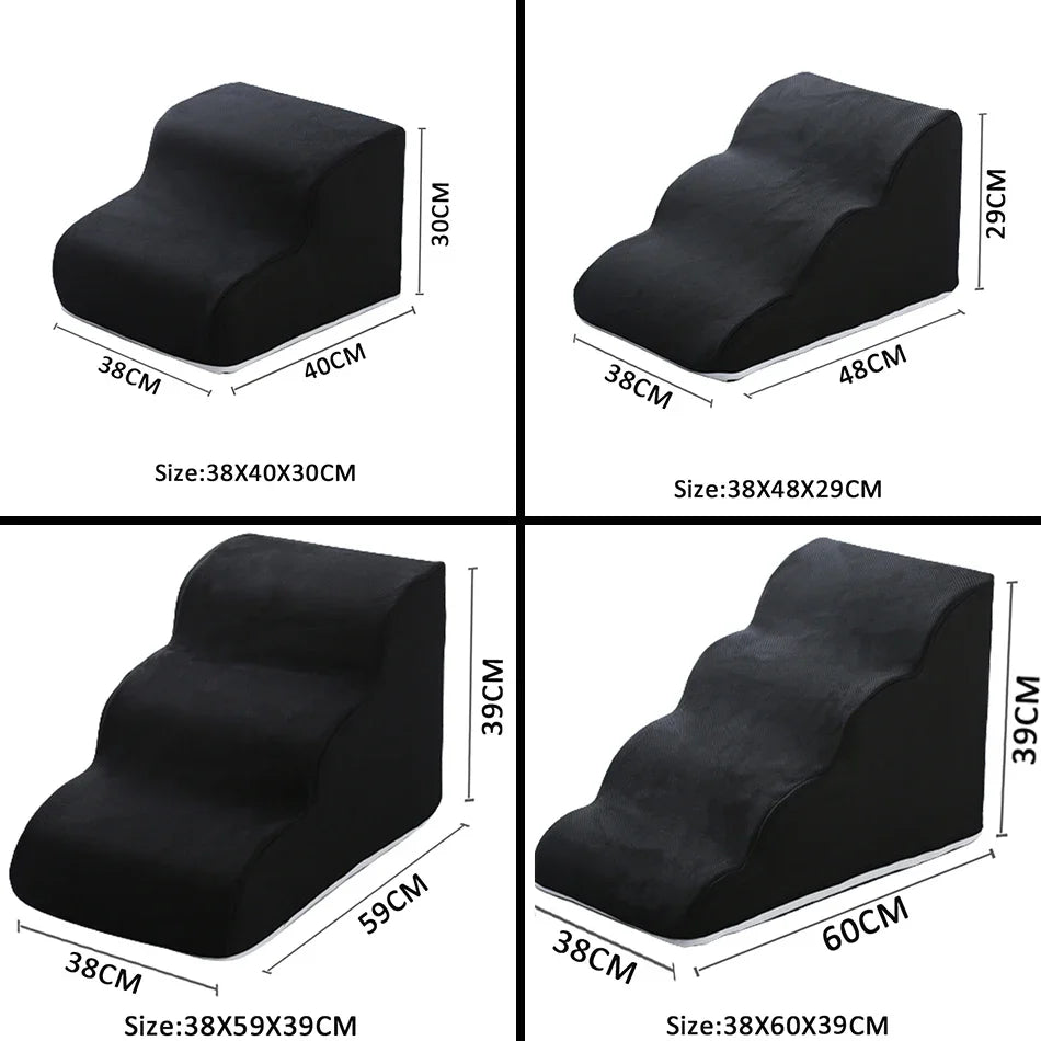 2–4 step pet ramp with black fabric steps for cats and dogs