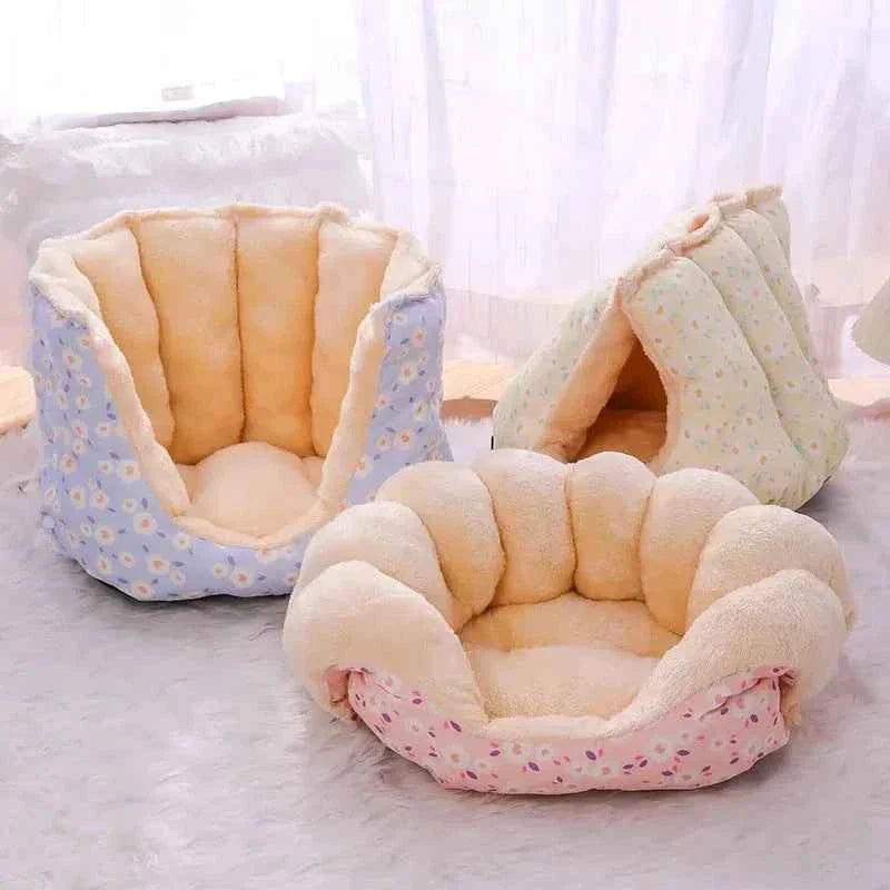 Convertible cat bed sofa/basket set: two beds with quilted sides and soft lining