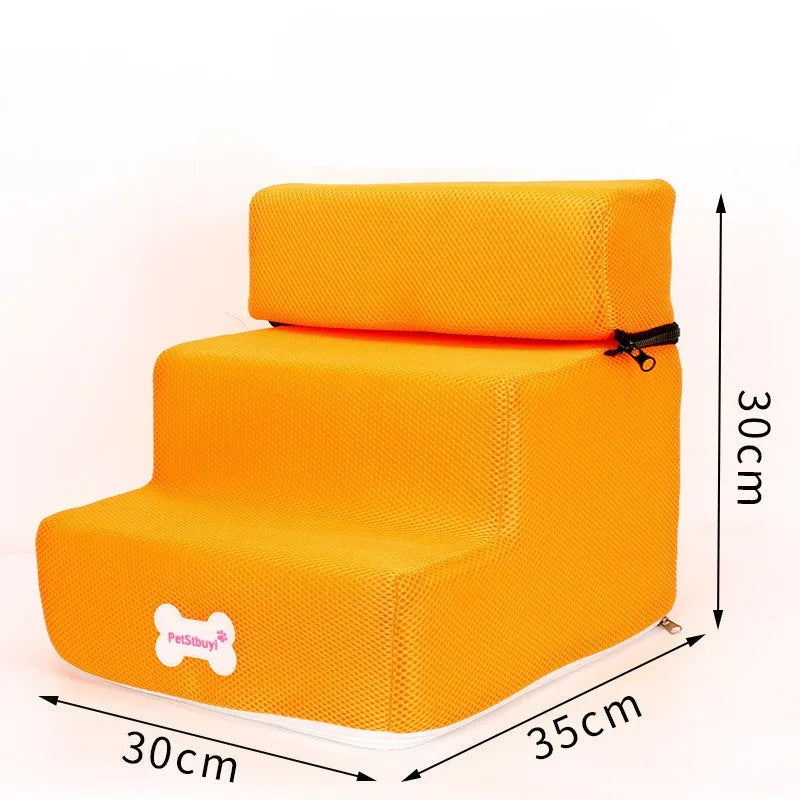 Yellow 3-step pet stairs ramp with removable steps and non-slip base