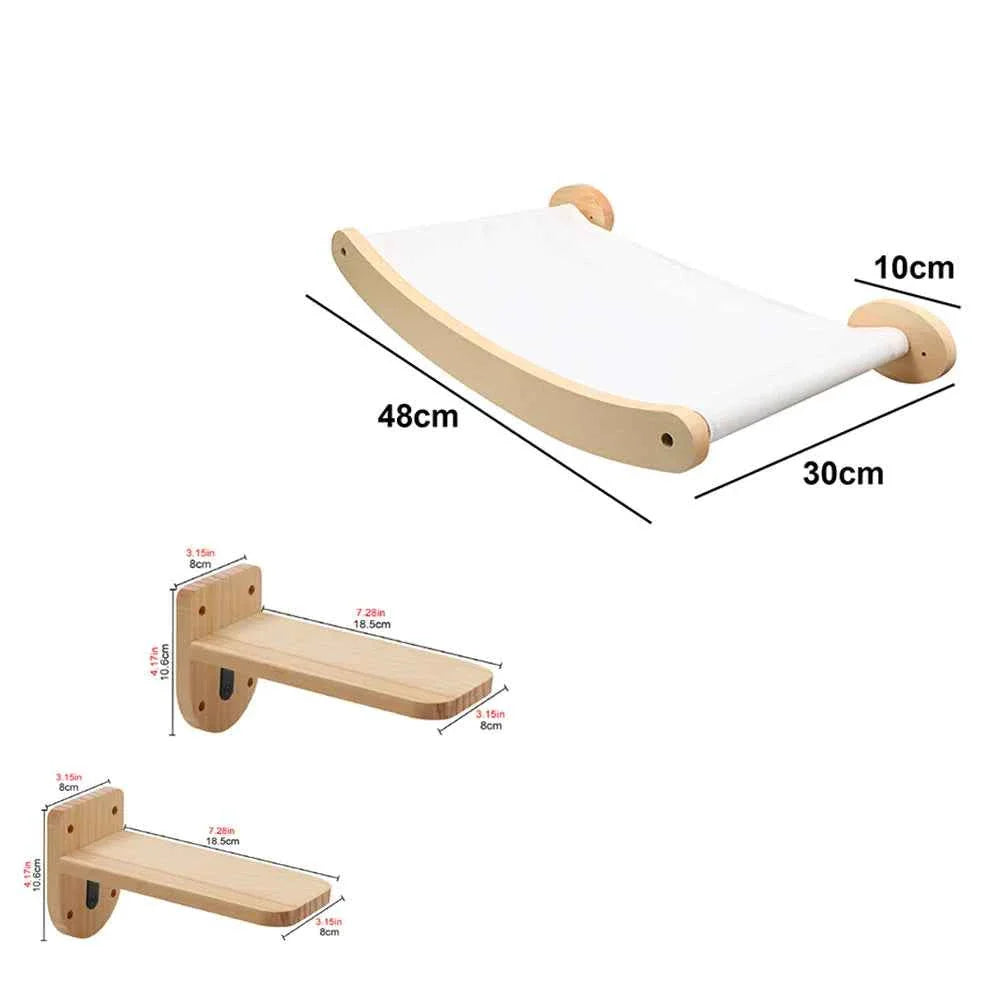 Wall-mounted cat climbing rope with long wooden pedal and side brackets (template)
