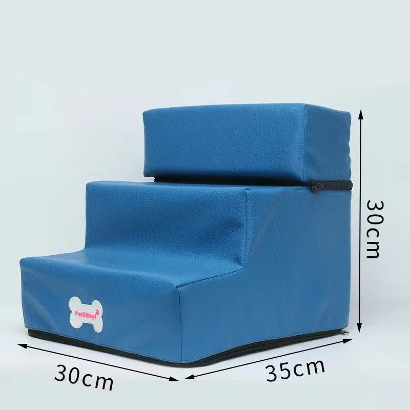 3-step pet stairs for small dogs and cats, bright blue ramp stairs with top step, 30x35