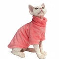 Pink turtleneck fleece cat sweater with folded high collar