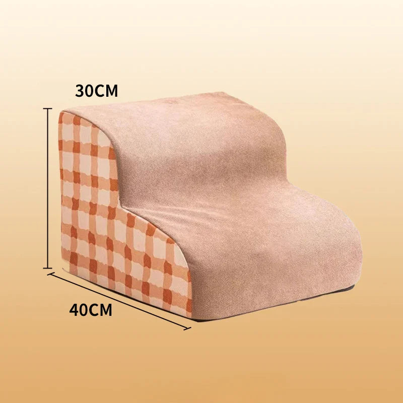 Beige non-slip pet stairs ramp, 30cm high and 40cm long with check side panel