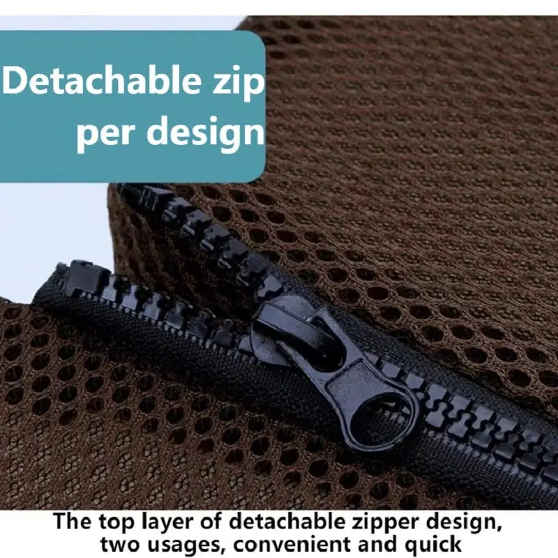 Detachable zipper track on pet stairs, brown mesh fabric detail