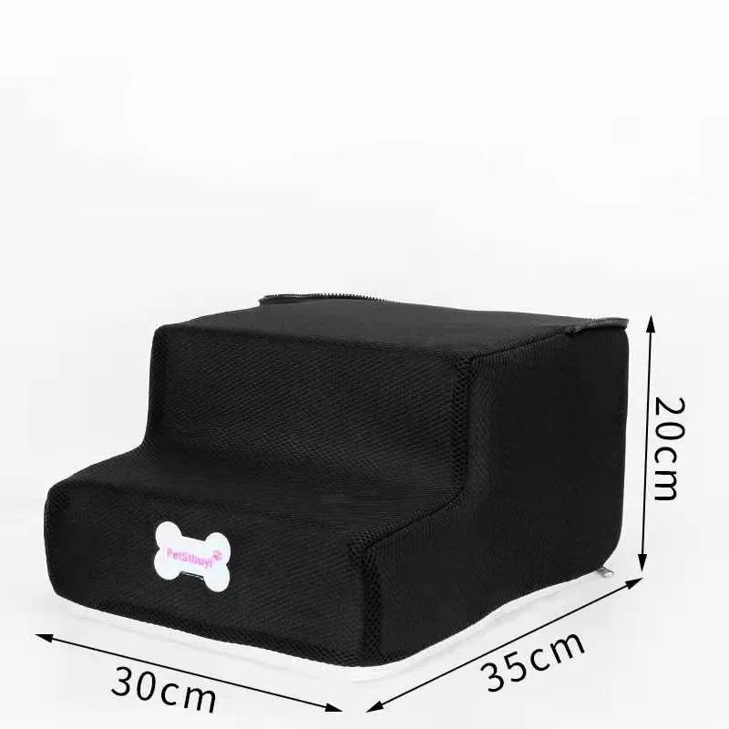 3-step pet stairs for small dogs and cats, black ramp stairs with zipper top, 30x35x20cm