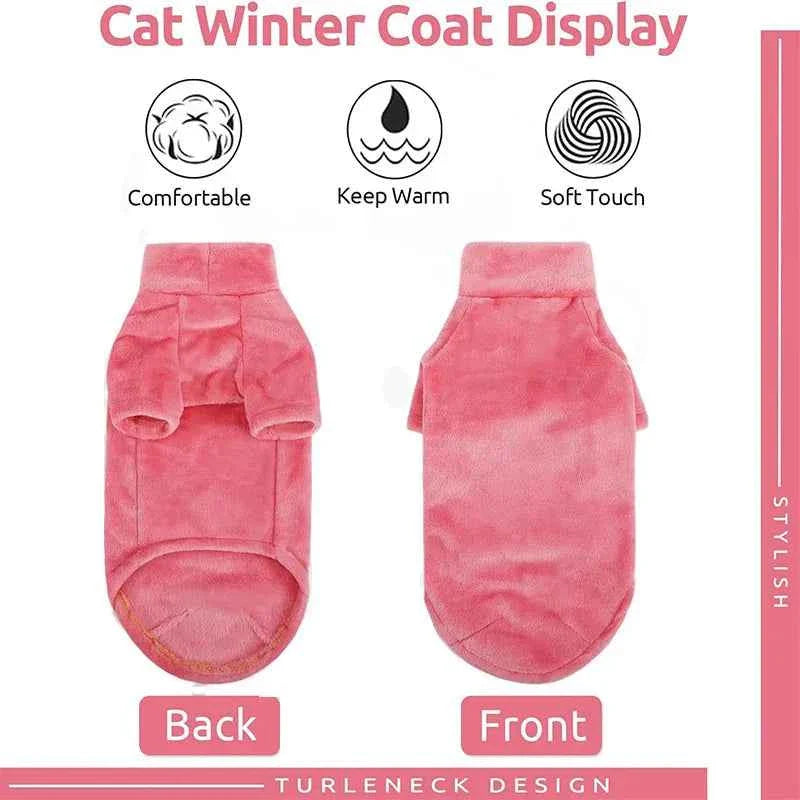 Pink cat winter coat turtleneck sweater, front and back view