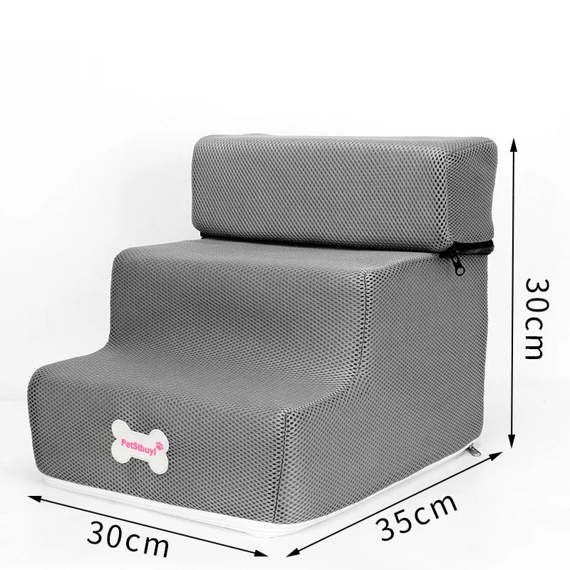 3-step pet stairs for small dogs and cats, gray ramp stairs with removable top cover, 30x35x30cm