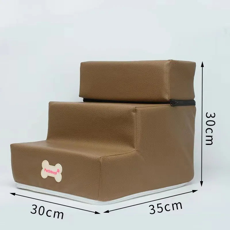 3-step pet stairs for small dogs and cats, light brown fabric ramp stairs, 30x35x30cm
