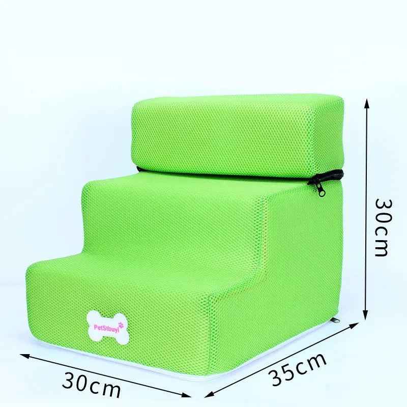 Green 3-step pet stairs ramp with removable steps and non-slip base