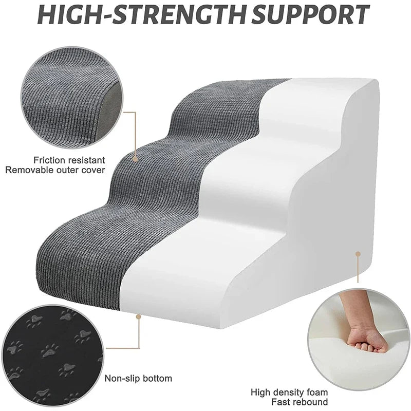 White and dark gray 3-step pet stairs with removable textured outer cover