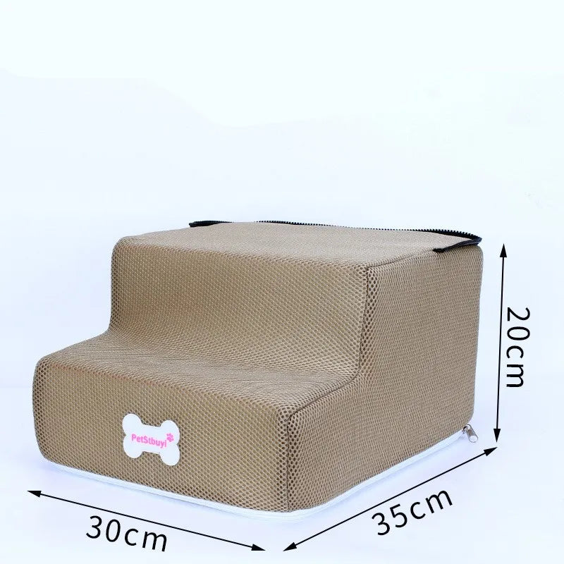 3-step pet stairs for small dogs and cats, tan/beige ramp stairs, 30x35x20cm with zipper