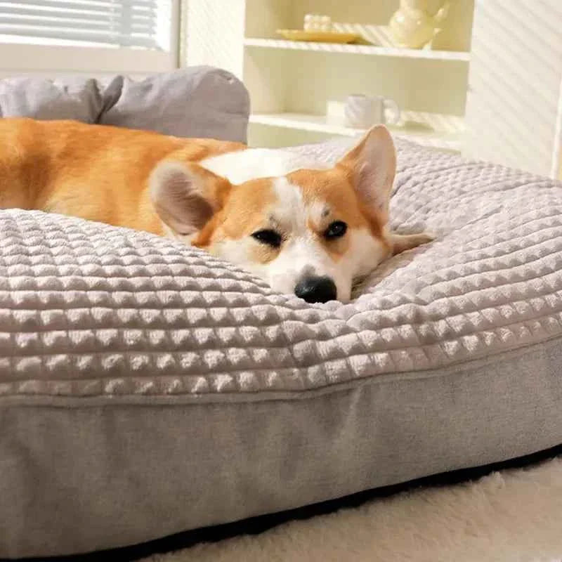 Grey pet bed cushion with quilted top surface and cushioned border, ideal for small pets
