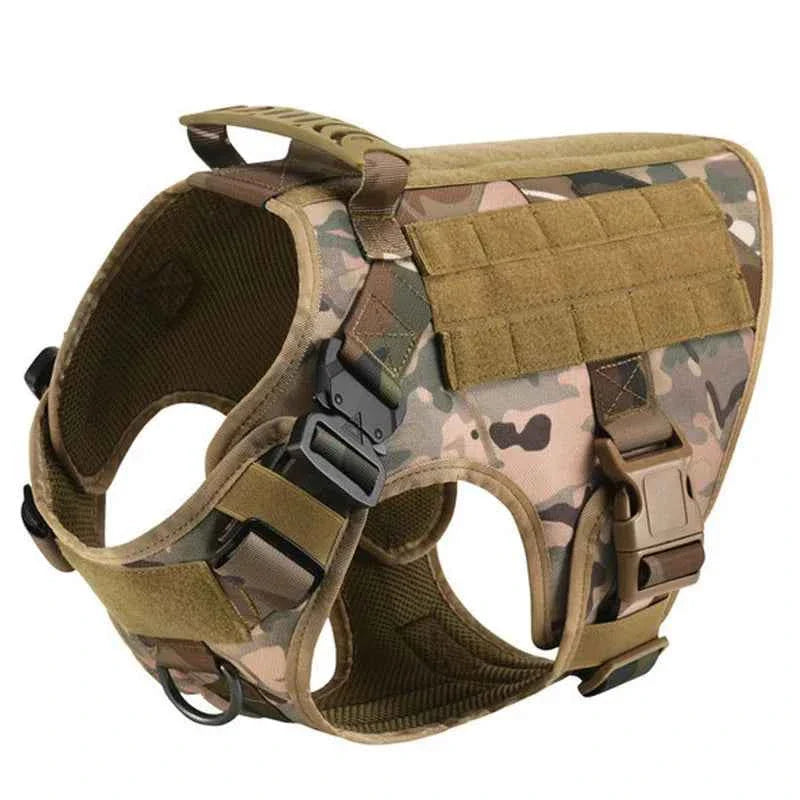 Camouflage tactical no-pull dog harness vest with front buckles and adjustable straps