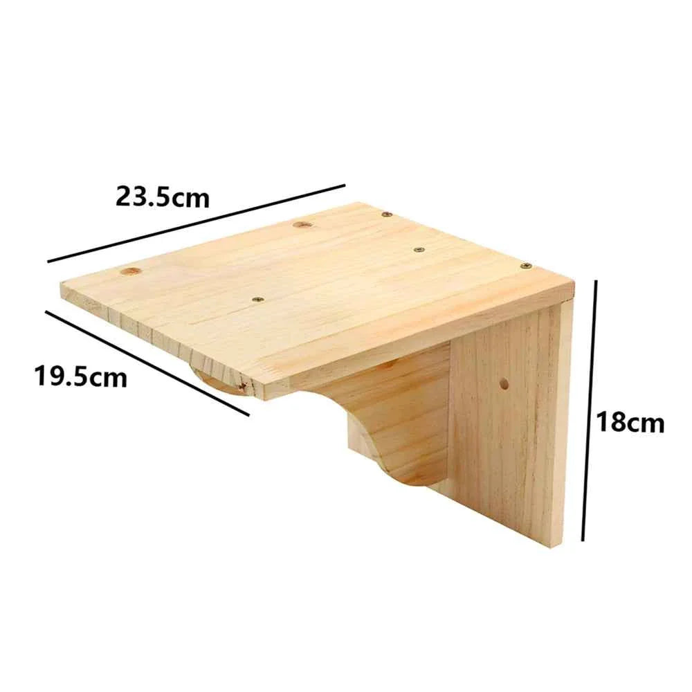 Wall-mounted cat climbing rope with corner wooden pedal and rounded cutout