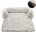 Light gray plush pet blanket sofa cover with roll edges, flat cushion style