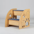 Dog ladder ramp with three steps, light wood frame and blue non-slip pads