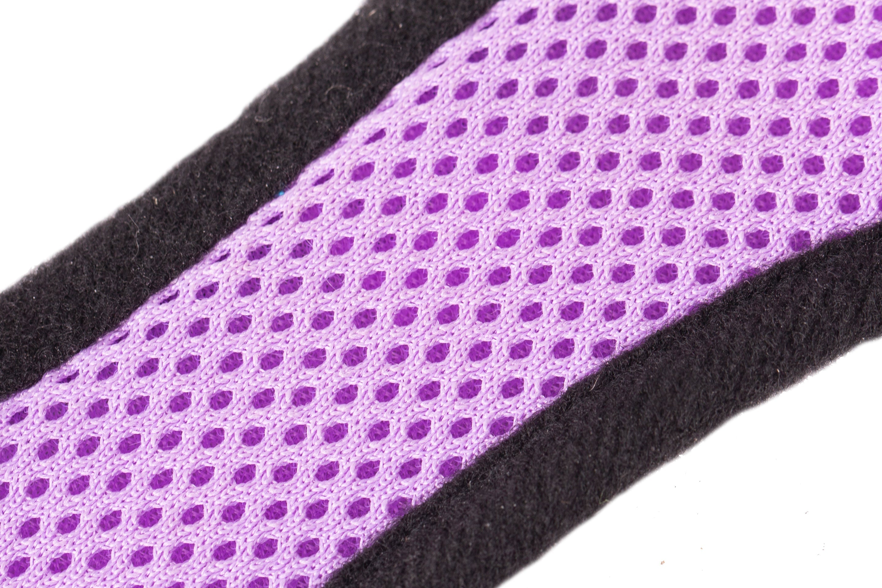 Lilac reflective fabric on cat harness panel with dotted texture